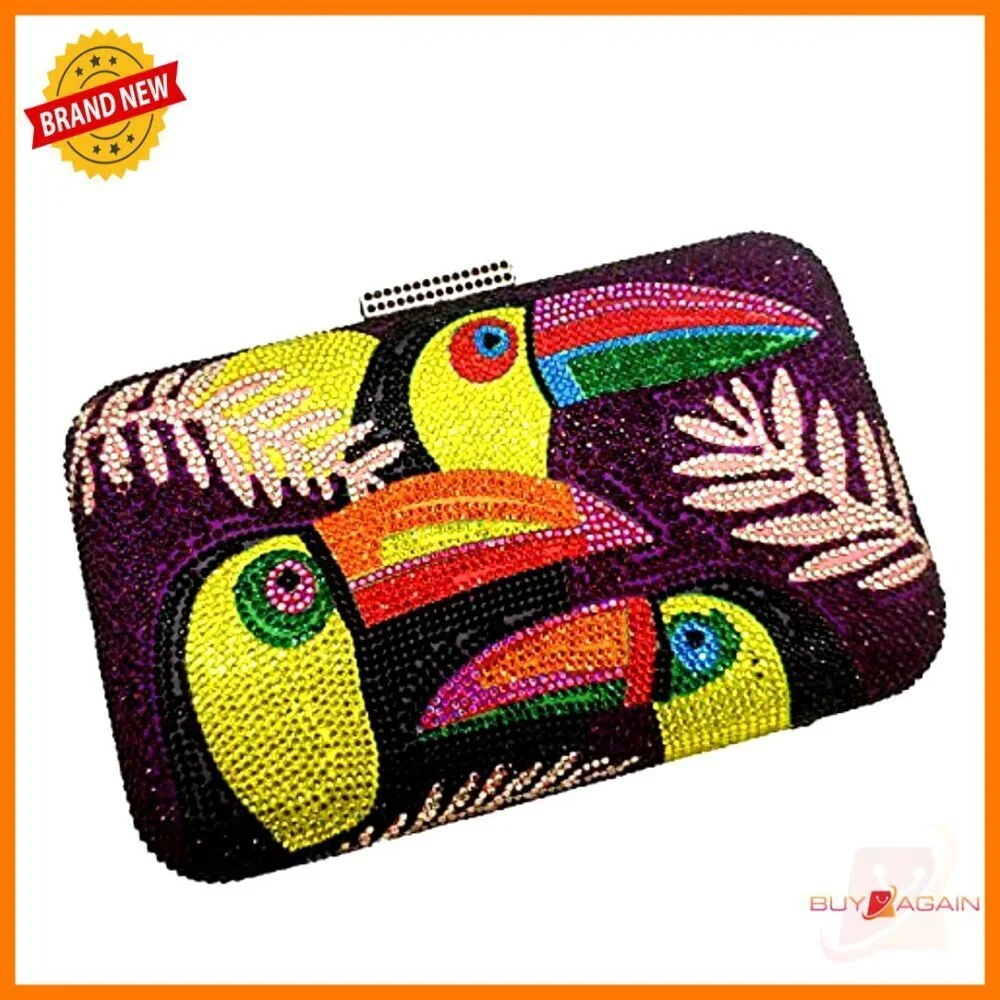 Mini Toucan Crystal Clutch Purse with Detachable Chain Straps